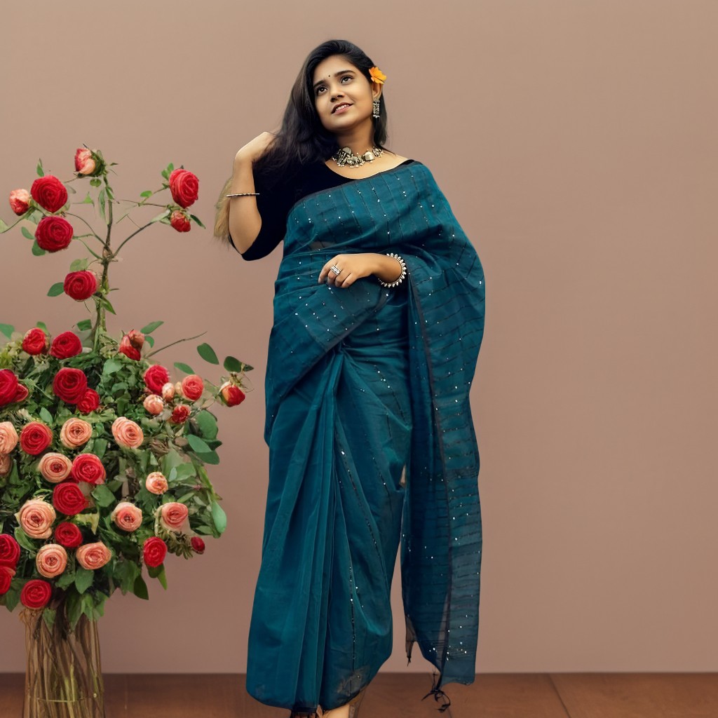 Half Silk Chumki Saree Without Blouse Piece for Women