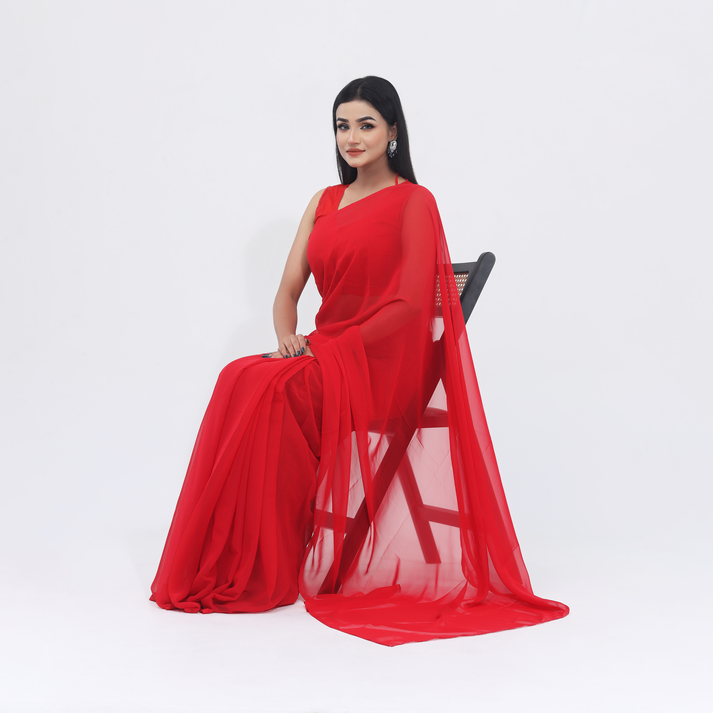 Lightweight Georgette Saree in Vibrant Red Color - Casual Wear