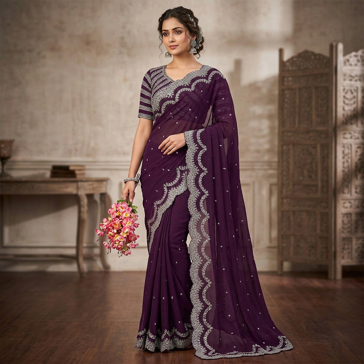 Georgette Saree for Women All Season - Stylish Elegant Saree with Unstitched Blouse
